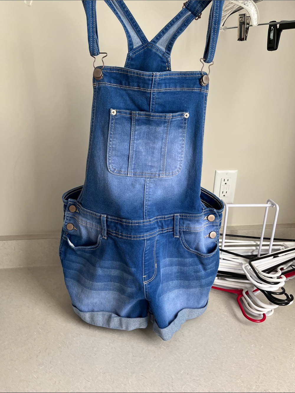 No Boundaries Blue Denim Short Overalls with Front Pocket